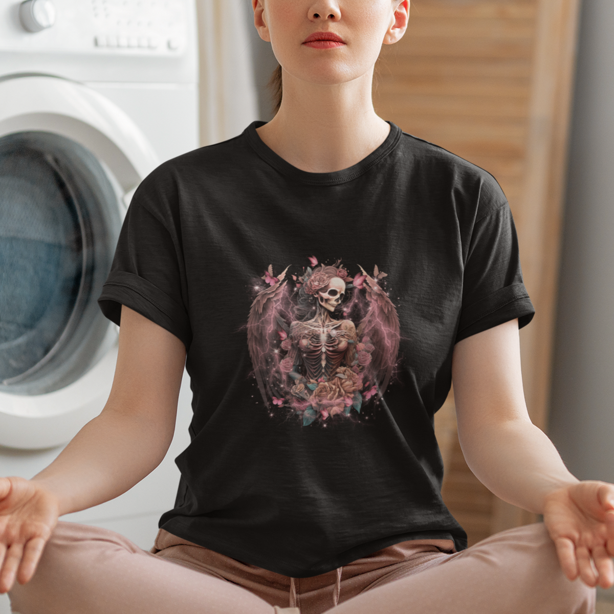 Floral Gothic Skeleton T Shirt Floral Gothic Skeleton Goblincore Karma Fairy Roses Skull Floral Skeleton In My Next Life I Want To Be The Karma Fairy Funny Quote - Wonder Print Shop