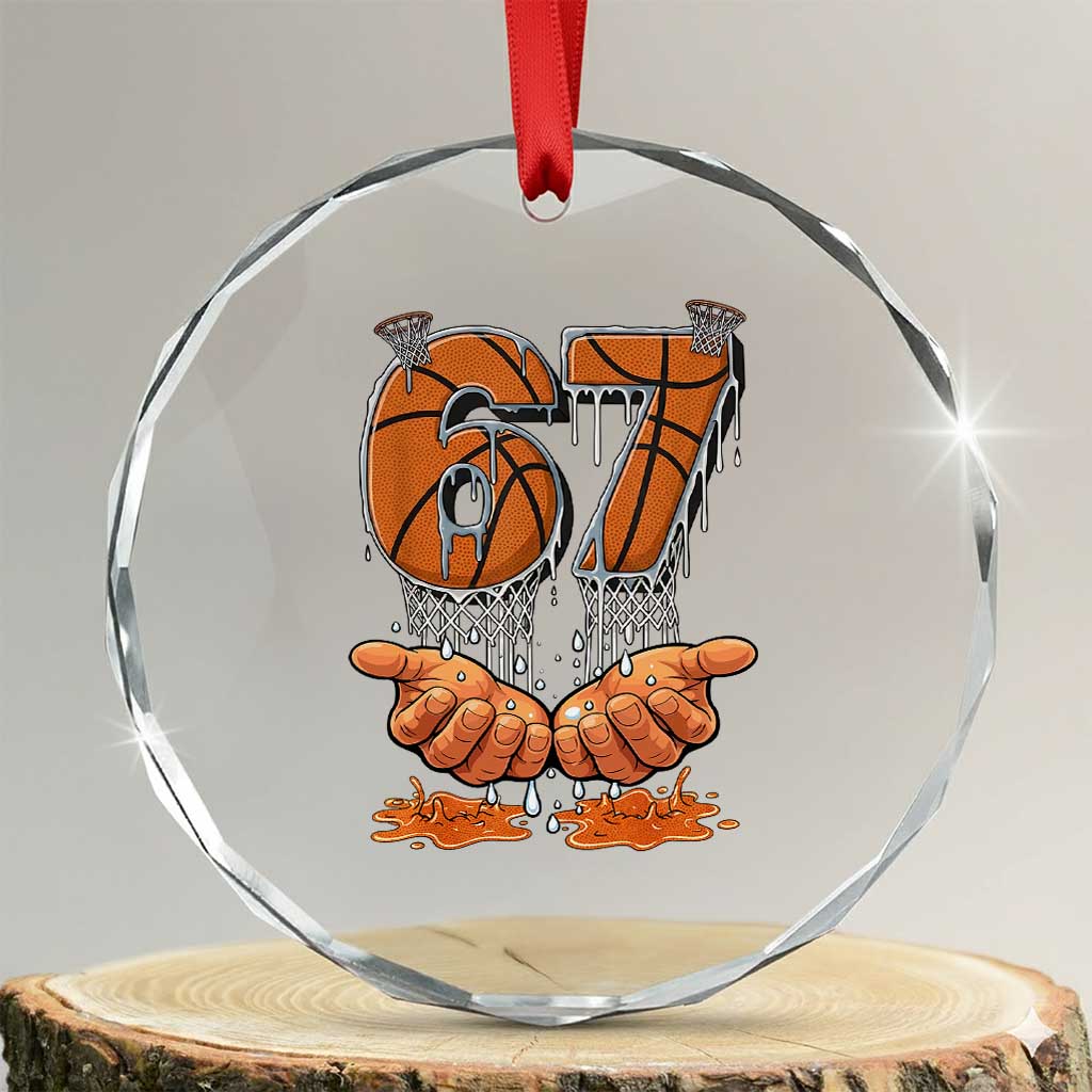 Basketball 67 Six Seven Funny Gen Alpha Meme Drip Crystal Glass Ornament