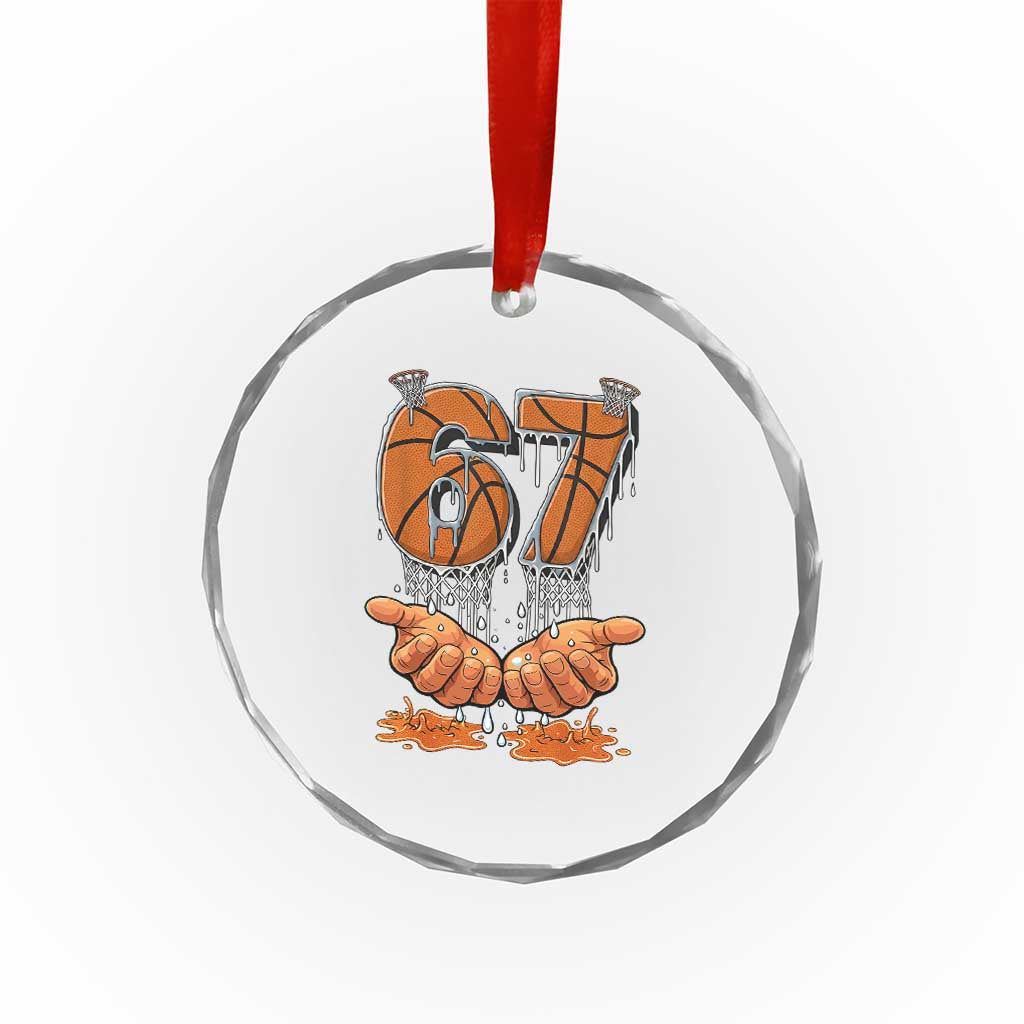 Basketball 67 Six Seven Funny Gen Alpha Meme Drip Crystal Glass Ornament