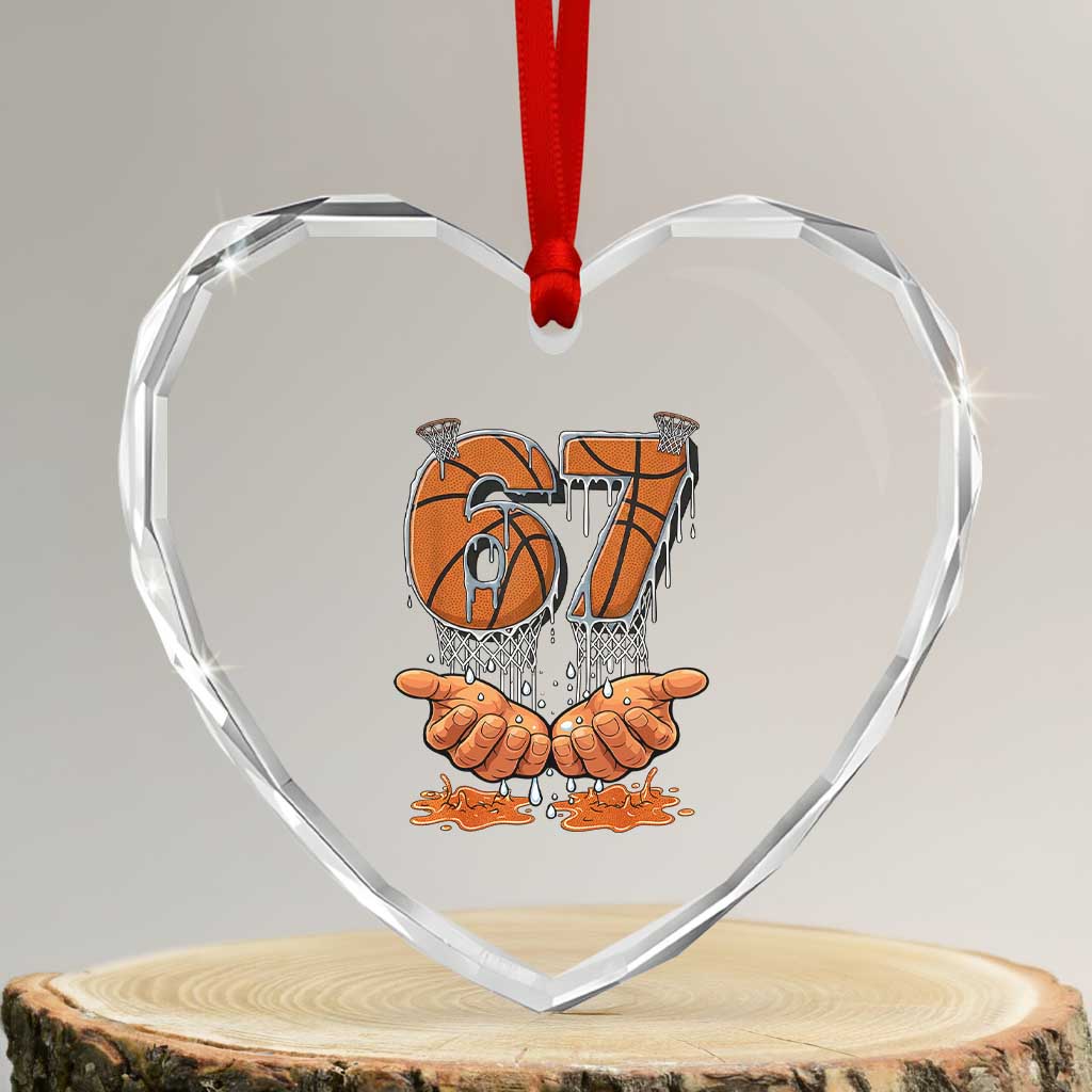 Basketball 67 Six Seven Funny Gen Alpha Meme Drip Heart Crystal Glass Ornament