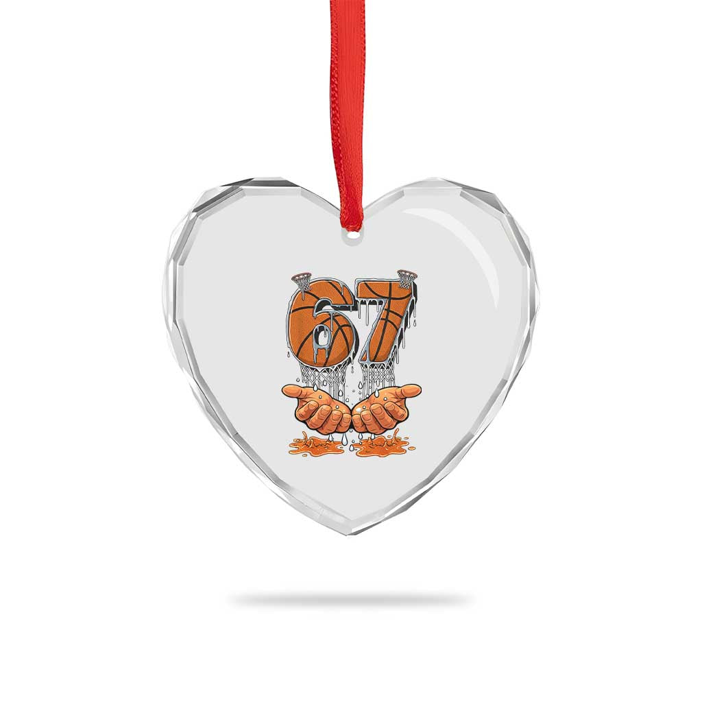 Basketball 67 Six Seven Funny Gen Alpha Meme Drip Heart Crystal Glass Ornament