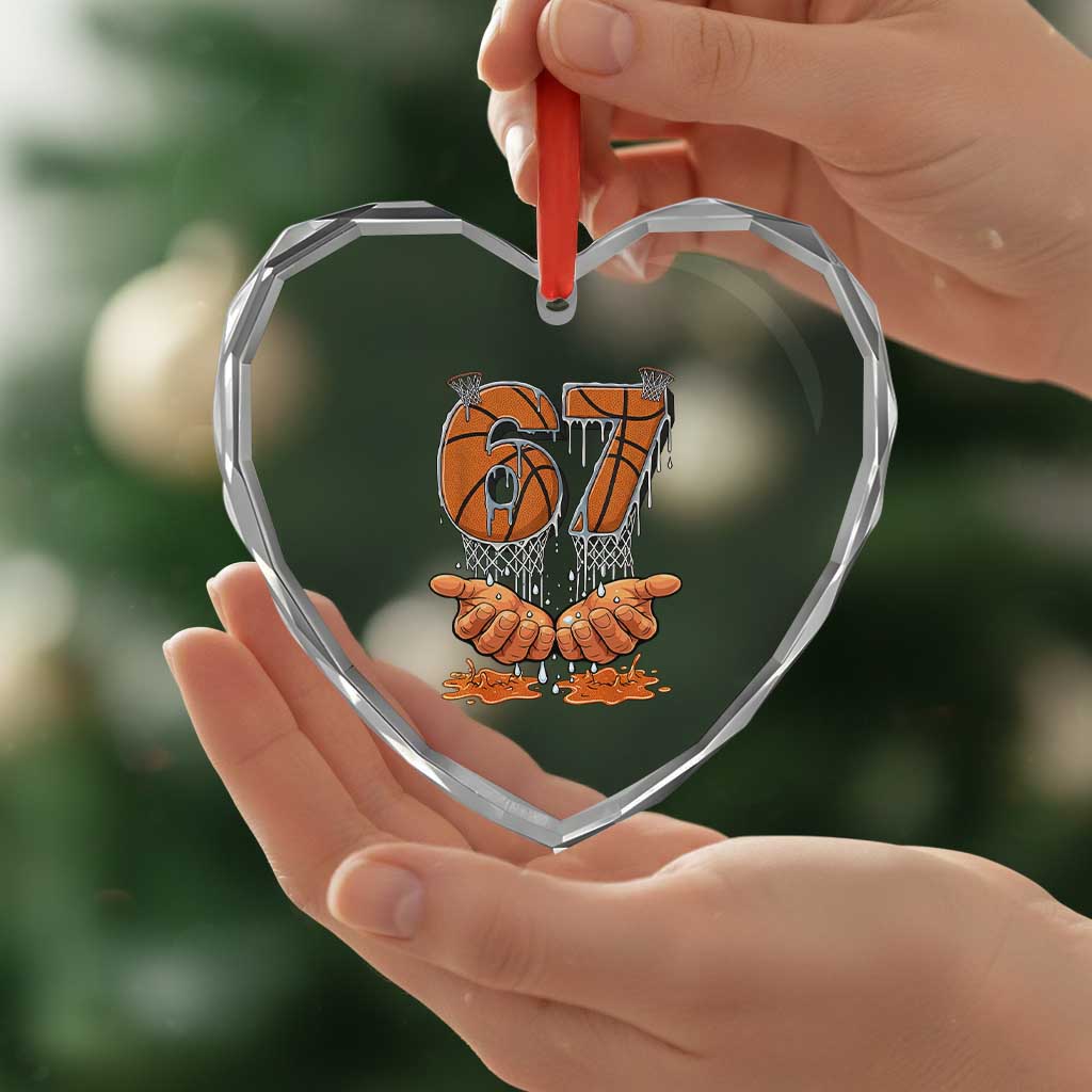 Basketball 67 Six Seven Funny Gen Alpha Meme Drip Heart Crystal Glass Ornament