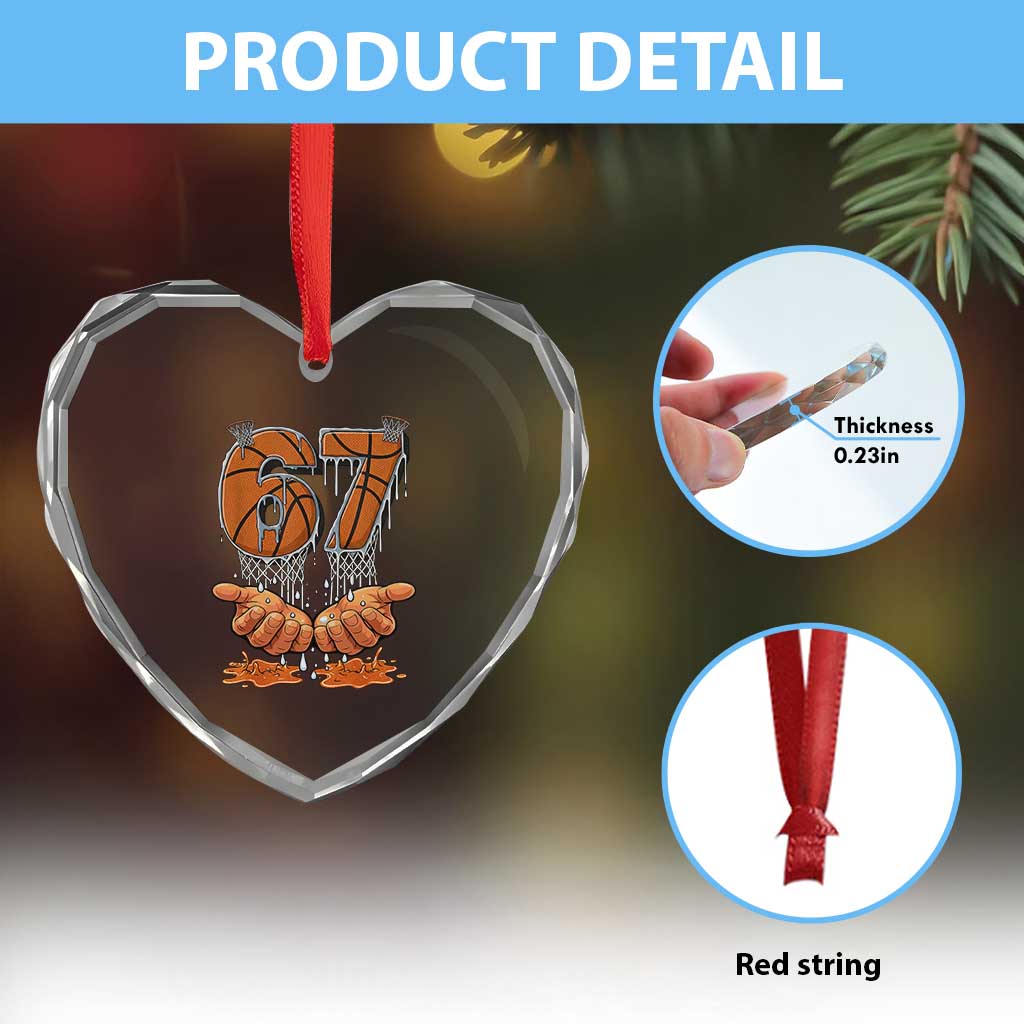 Basketball 67 Six Seven Funny Gen Alpha Meme Drip Heart Crystal Glass Ornament
