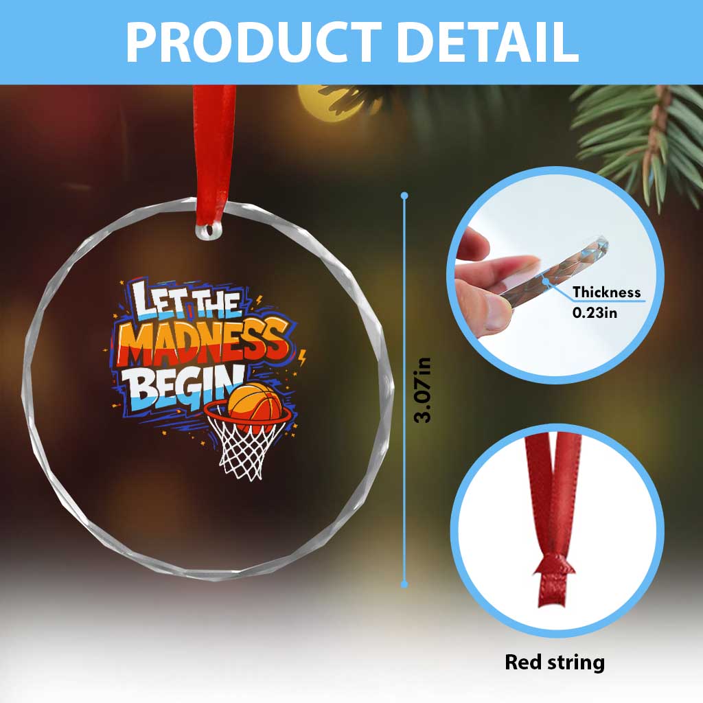 Basketball Bracket Crystal Glass Ornament Funny Let the Madness Begin Sporty Basketball Players Lovers