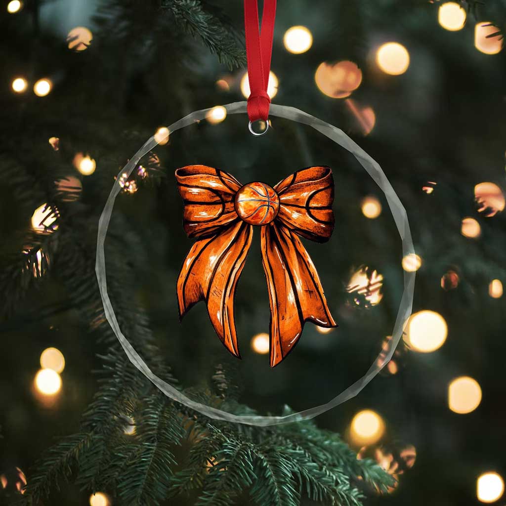 Basketball Coquette Bow Crystal Glass Ornament Game Day TS10