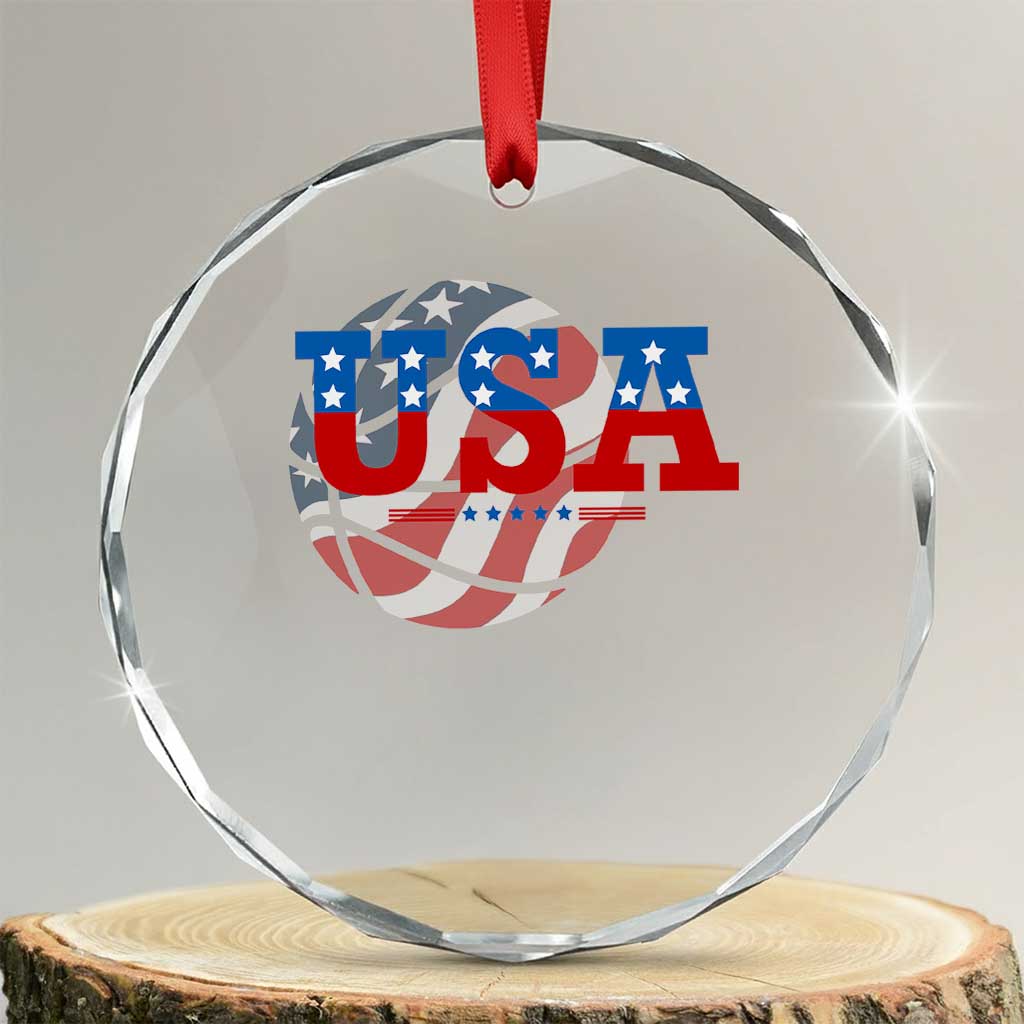 Basketball Crystal Glass Ornament USA Patriotic American Flag Stars and Stripes Team Sport Fan - Wonder Print Shop