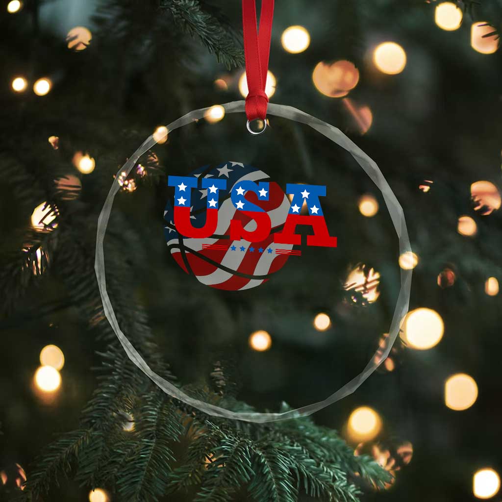 Basketball Crystal Glass Ornament USA Patriotic American Flag Stars and Stripes Team Sport Fan - Wonder Print Shop