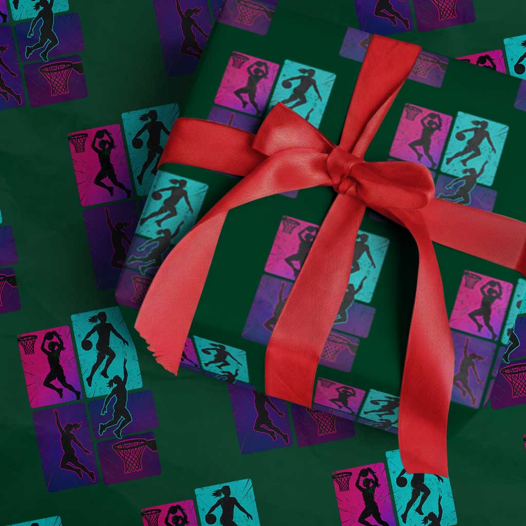 Basketball Girls Wrapping Paper Roll Retro Neon Girl Dunk Hoop Sports - Wonder Print Shop