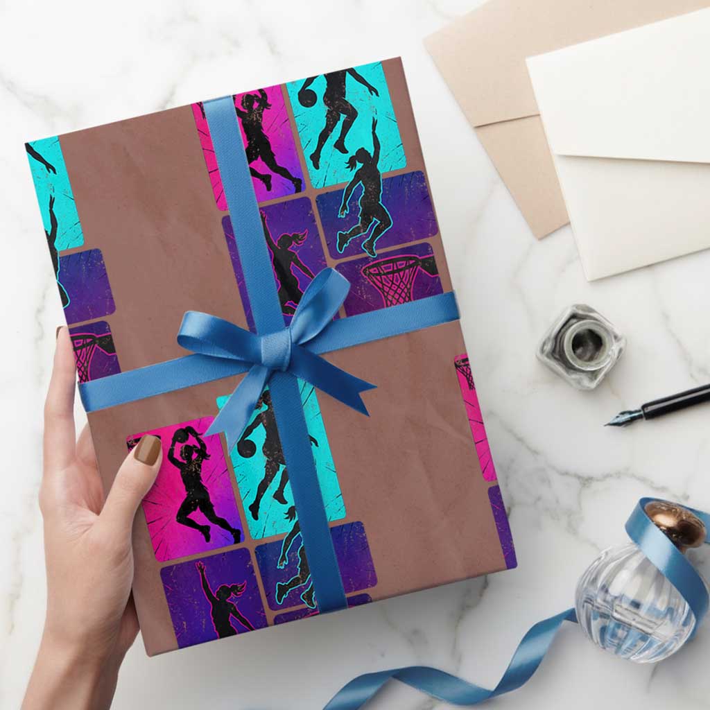 Basketball Girls Wrapping Paper Roll Retro Neon Girl Dunk Hoop Sports - Wonder Print Shop