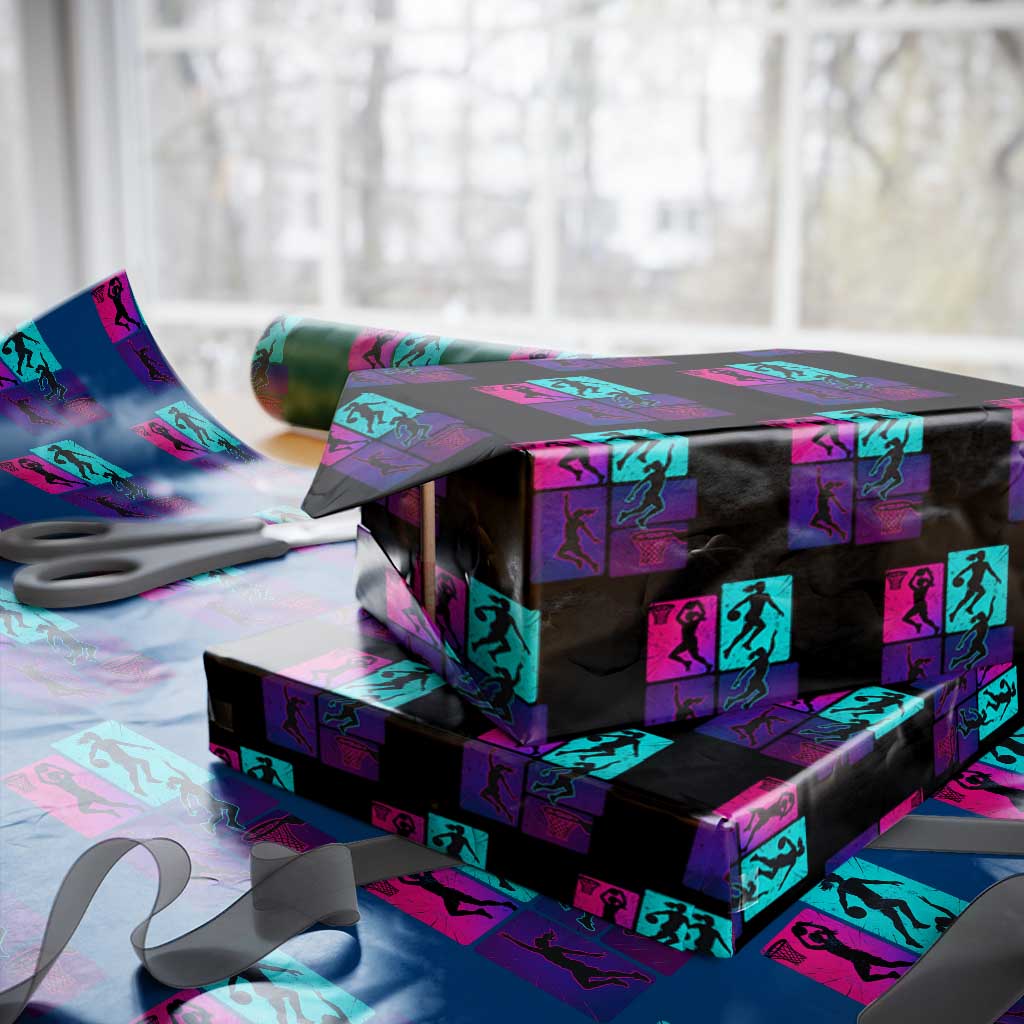 Basketball Girls Wrapping Paper Roll Retro Neon Girl Dunk Hoop Sports - Wonder Print Shop