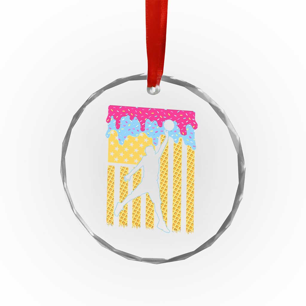 Basketball Ice Cream Drip American Flag Youth Players Crystal Glass Ornament