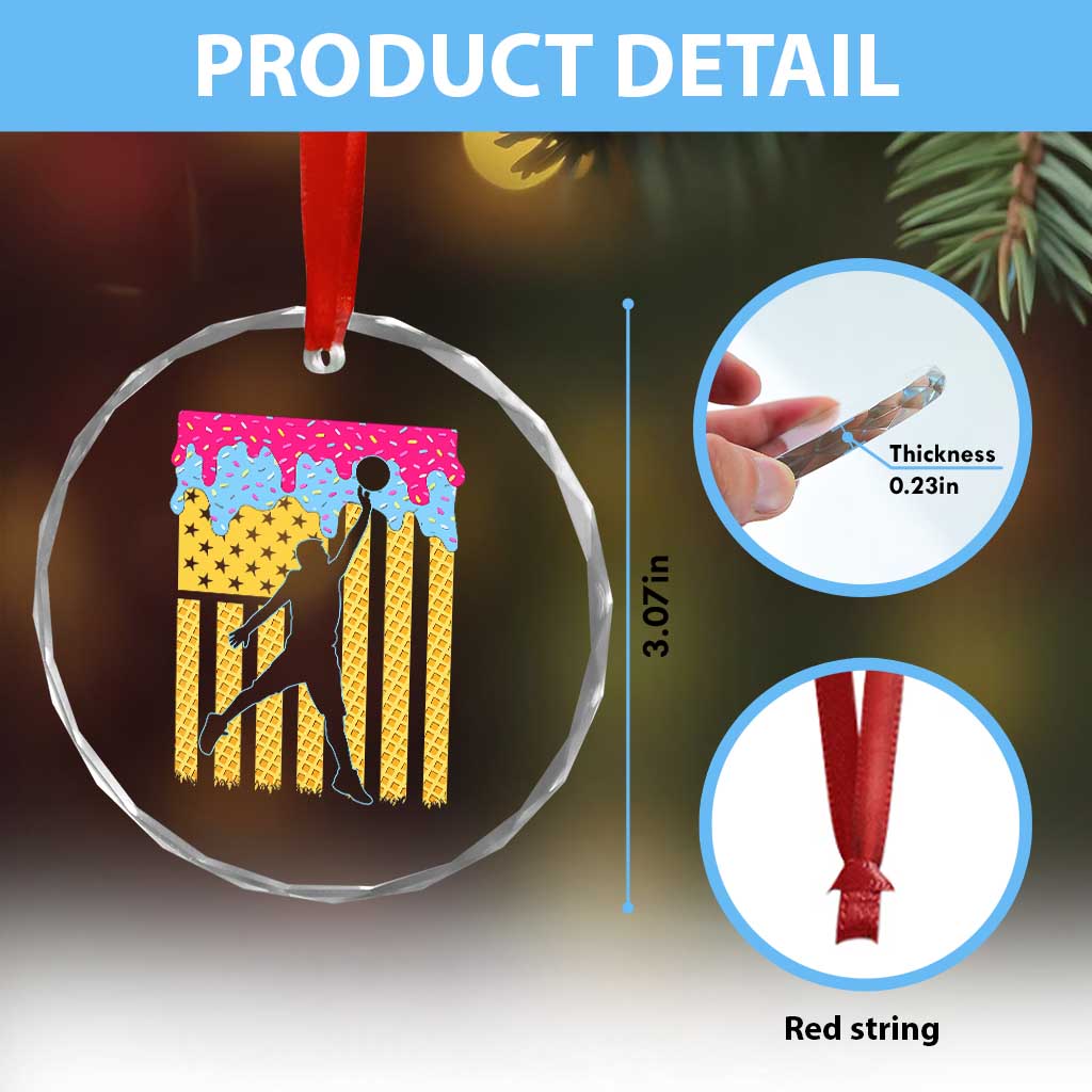 Basketball Ice Cream Drip American Flag Youth Players Crystal Glass Ornament