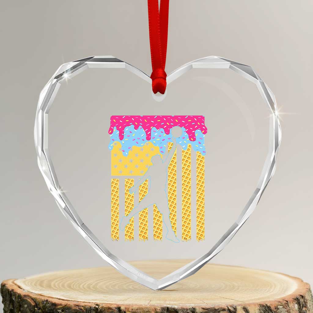 Basketball Ice Cream Drip American Flag Youth Players Heart Crystal Glass Ornament
