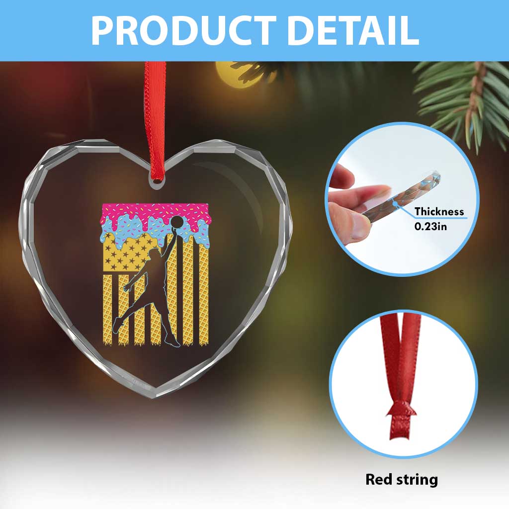 Basketball Ice Cream Drip American Flag Youth Players Heart Crystal Glass Ornament