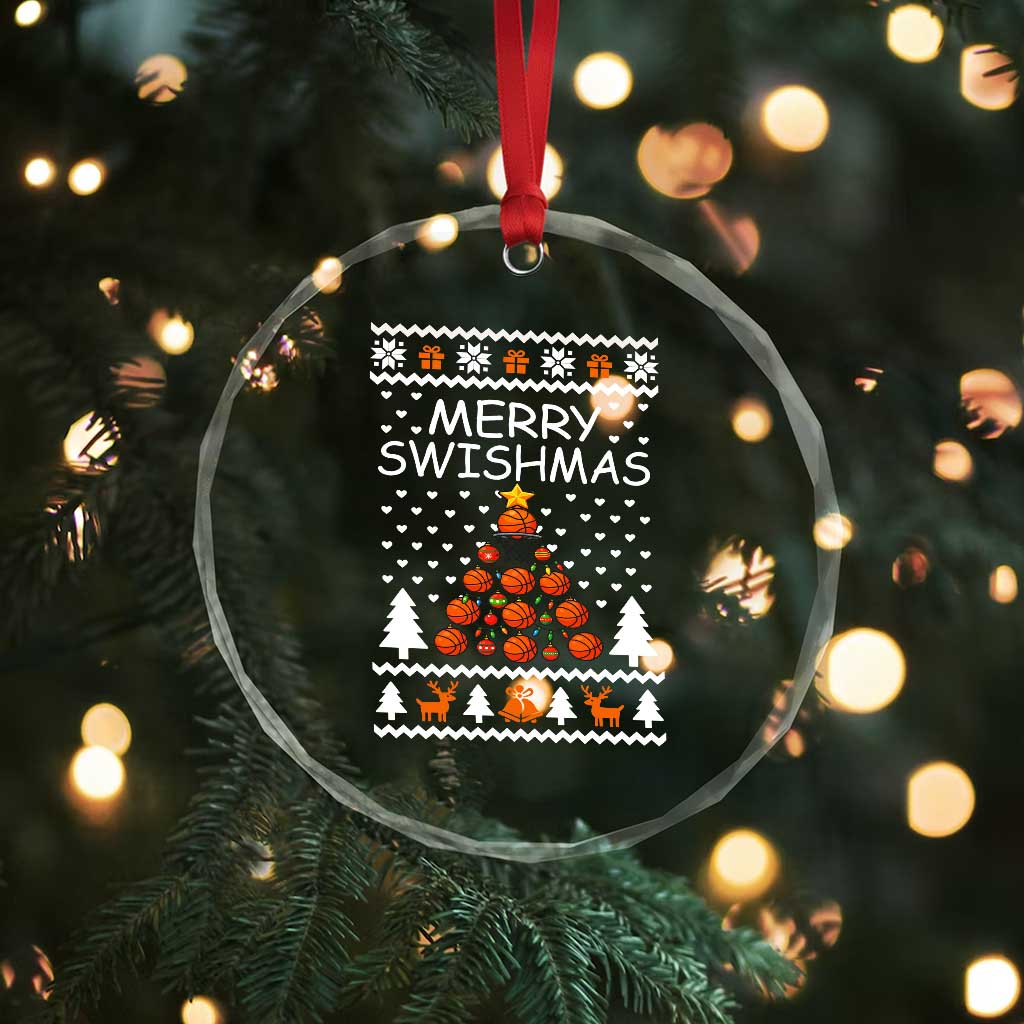 Basketball Merry Swishmas Crystal Glass Ornament Xmas Tree Sports TS12