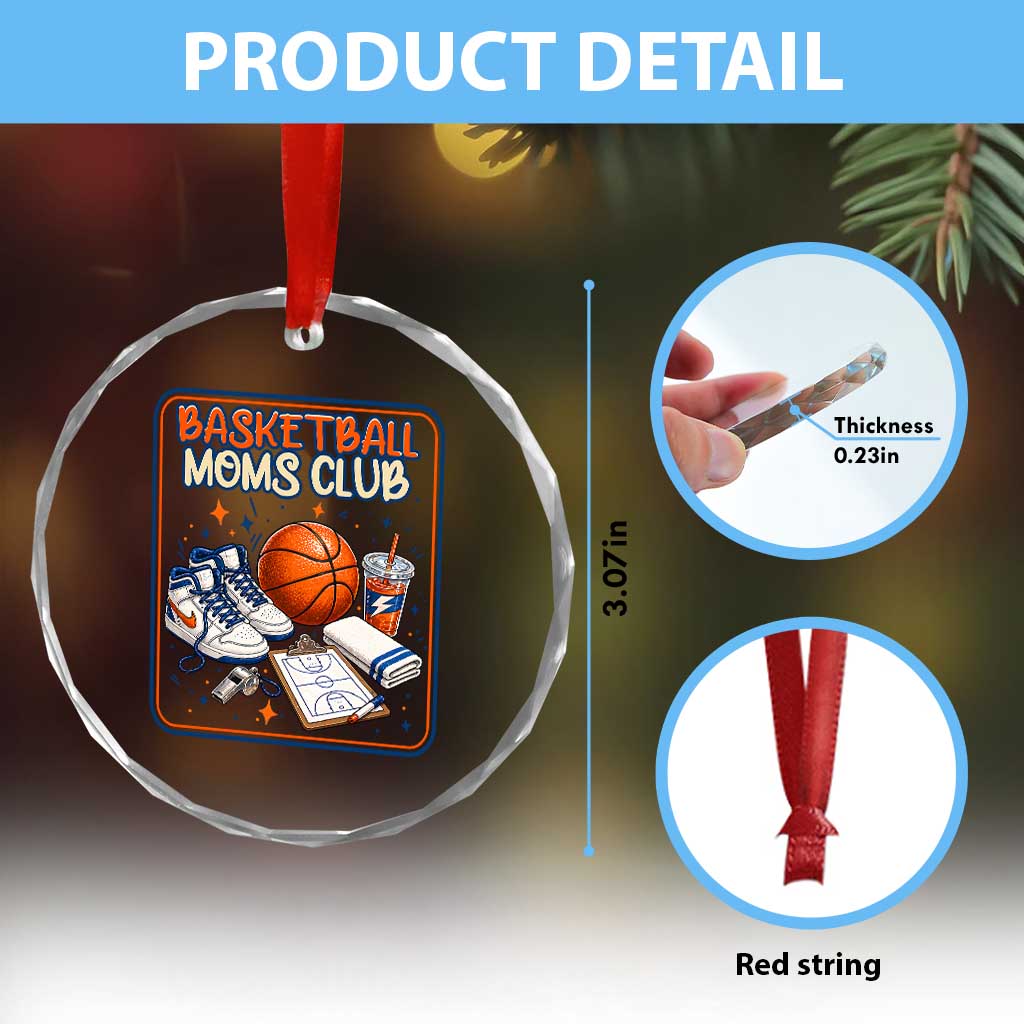 Basketball Moms Club Crystal Glass Ornament Funny Mother’s Day Gift