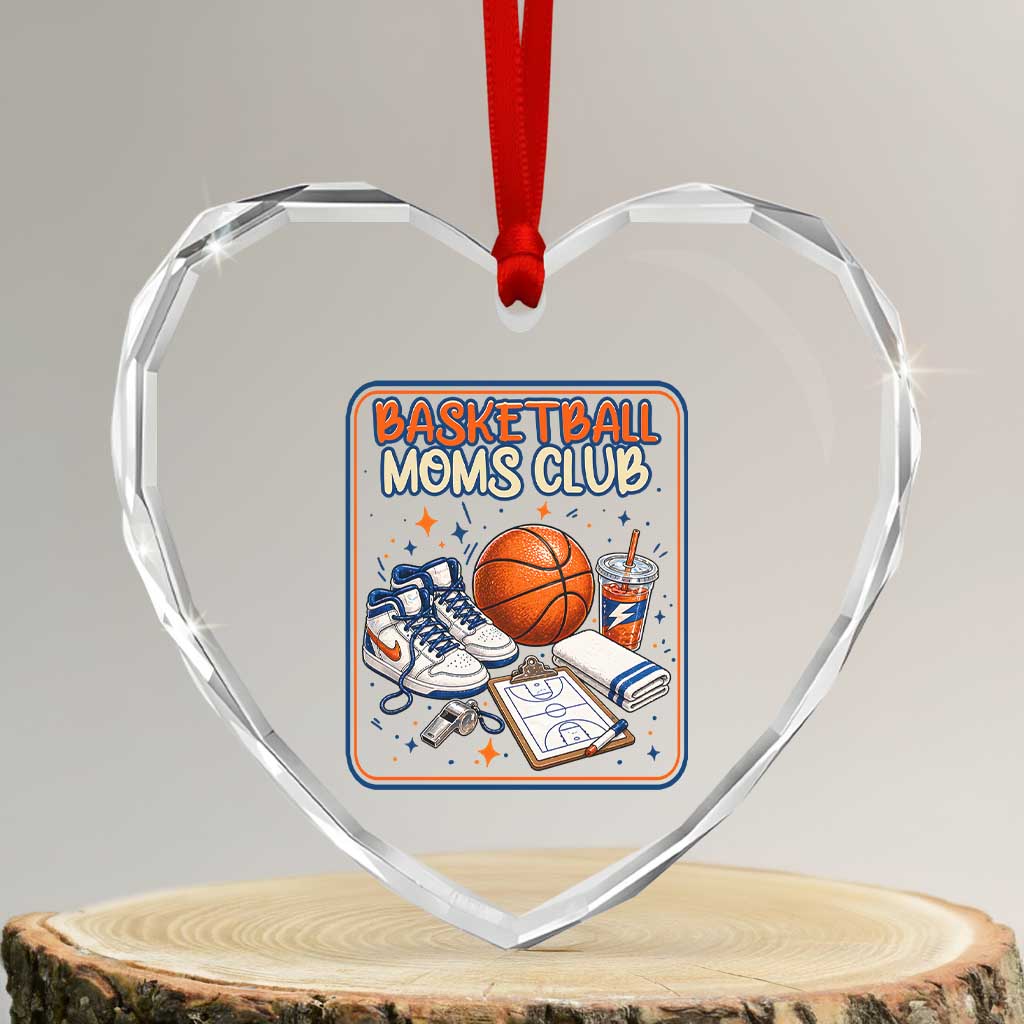 Basketball Moms Club Heart Crystal Glass Ornament Funny Mother’s Day Gift