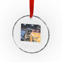 Basketball Raccoon I Live Here Now Crystal Glass Ornament Funny Trash Panda Drinking Iced Coffee Basketball Court