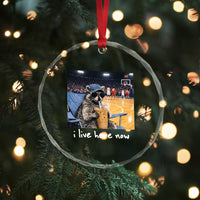 Basketball Raccoon I Live Here Now Crystal Glass Ornament Funny Trash Panda Drinking Iced Coffee Basketball Court
