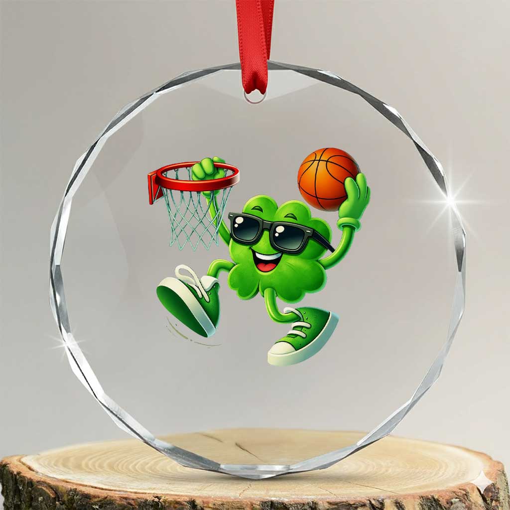 Basketball St Patricks Day Crystal Glass Ornament Cute Irish Shamrock Playing Basketball Player Team Boys