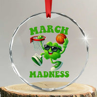 Basketball St Patricks Day Crystal Glass Ornament Mad Madness Irish Shamrock Playing Basketball Player Team Boys