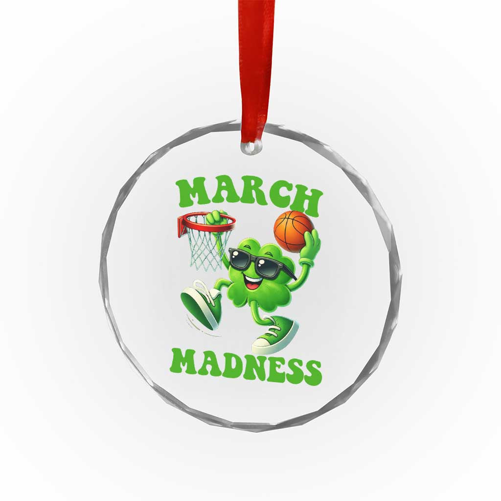 Basketball St Patricks Day Crystal Glass Ornament Mad Madness Irish Shamrock Playing Basketball Player Team Boys