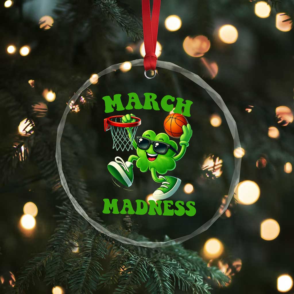 Basketball St Patricks Day Crystal Glass Ornament Mad Madness Irish Shamrock Playing Basketball Player Team Boys