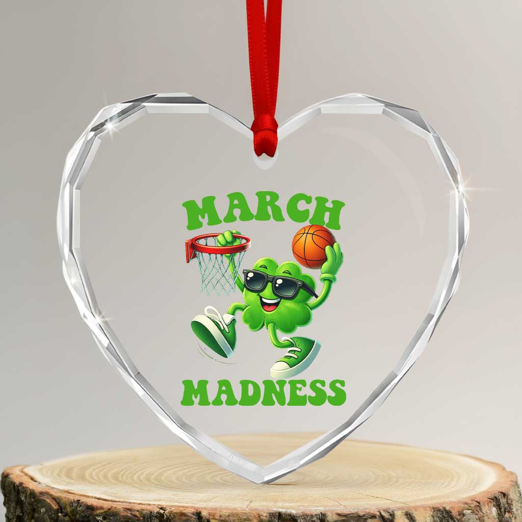 Basketball St Patricks Day Heart Crystal Glass Ornament Mad Madness Irish Shamrock Playing Basketball Player Team Boys