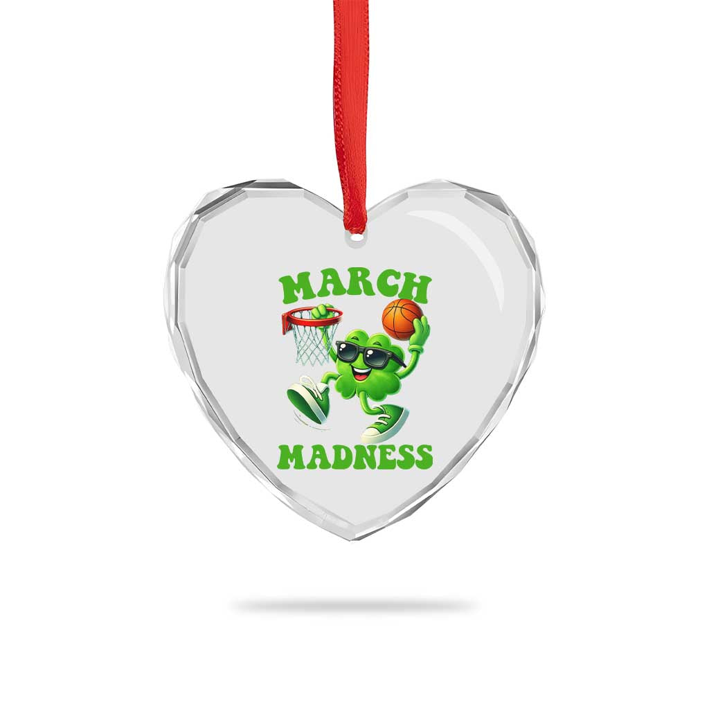 Basketball St Patricks Day Heart Crystal Glass Ornament Mad Madness Irish Shamrock Playing Basketball Player Team Boys