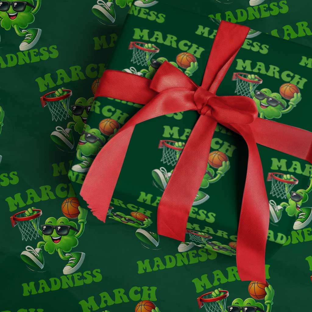 Basketball St Patricks Day Wrapping Paper Roll Mad Madness Irish Shamrock Playing Basketball Player Team Boys