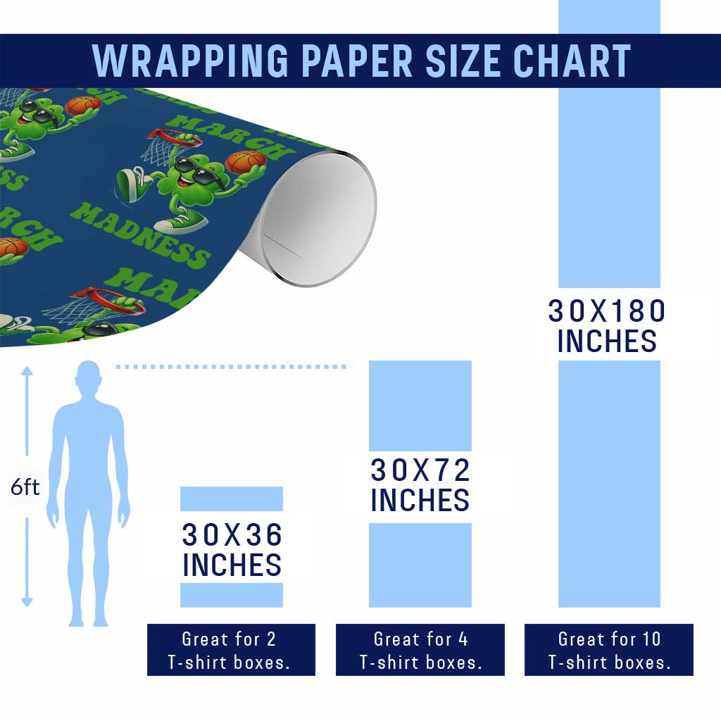 Basketball St Patricks Day Wrapping Paper Roll Mad Madness Irish Shamrock Playing Basketball Player Team Boys