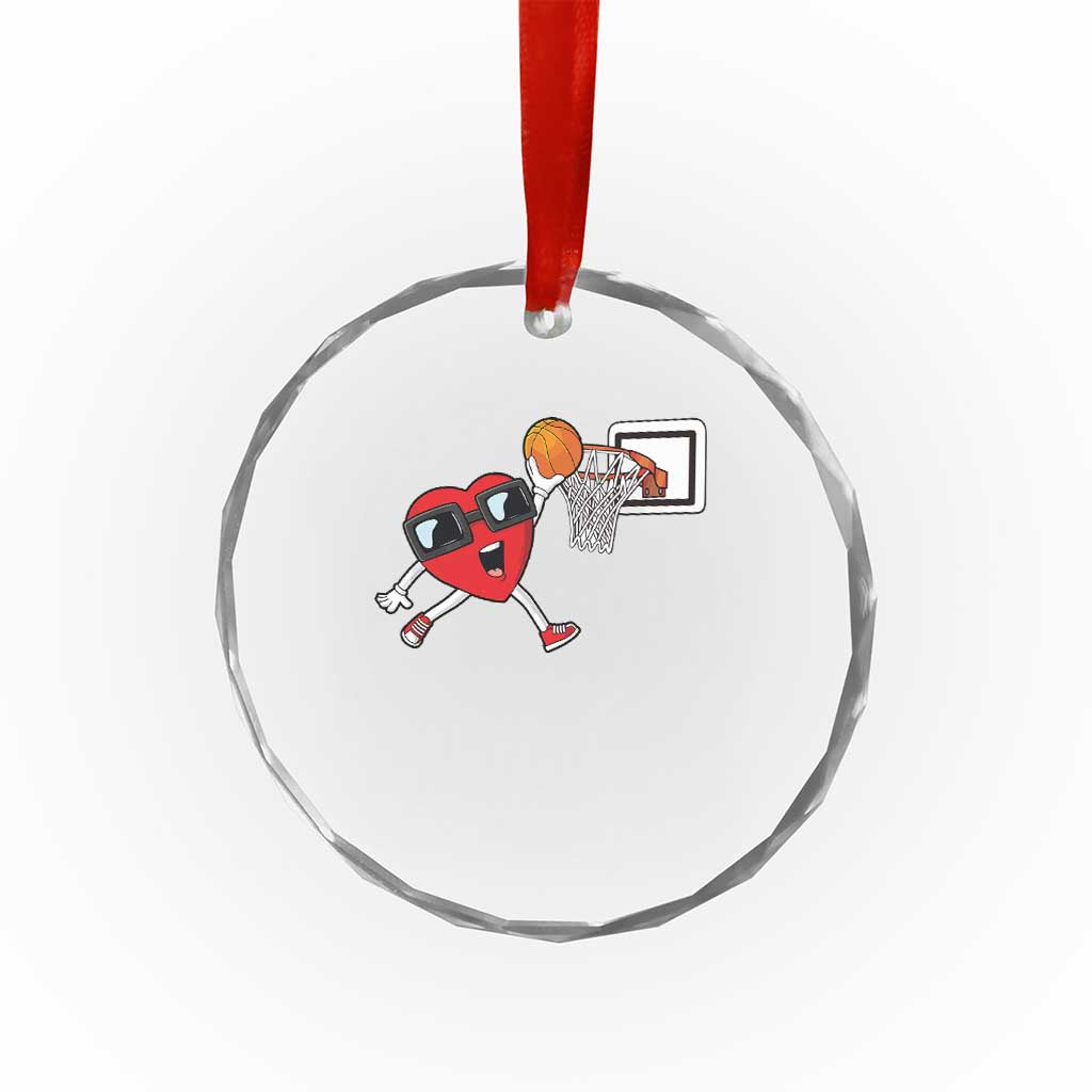 Basketball Valentines Crystal Glass Ornament Cute Red Heart Playing Basketball Player Team Boys - Wonder Print Shop