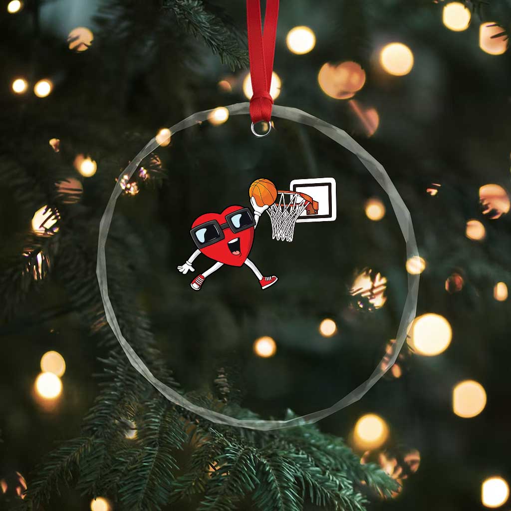 Basketball Valentines Crystal Glass Ornament Cute Red Heart Playing Basketball Player Team Boys - Wonder Print Shop