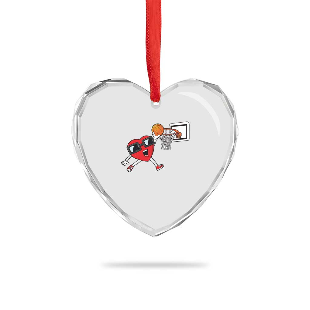 Basketball Valentines Heart Crystal Glass Ornament Cute Red Heart Playing Basketball Player Team Boys - Wonder Print Shop