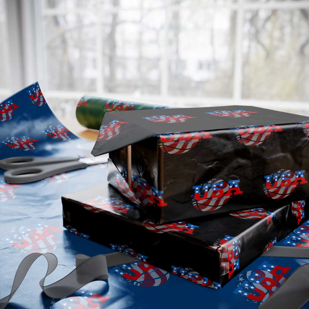 Basketball Wrapping Paper Roll USA Patriotic American Flag Stars and Stripes Team Sport Fan - Wonder Print Shop