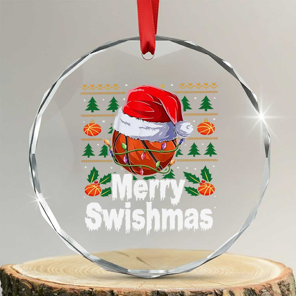 Basketball Xmas Crystal Glass Ornament Funny Merry Swishmas Sports TS12