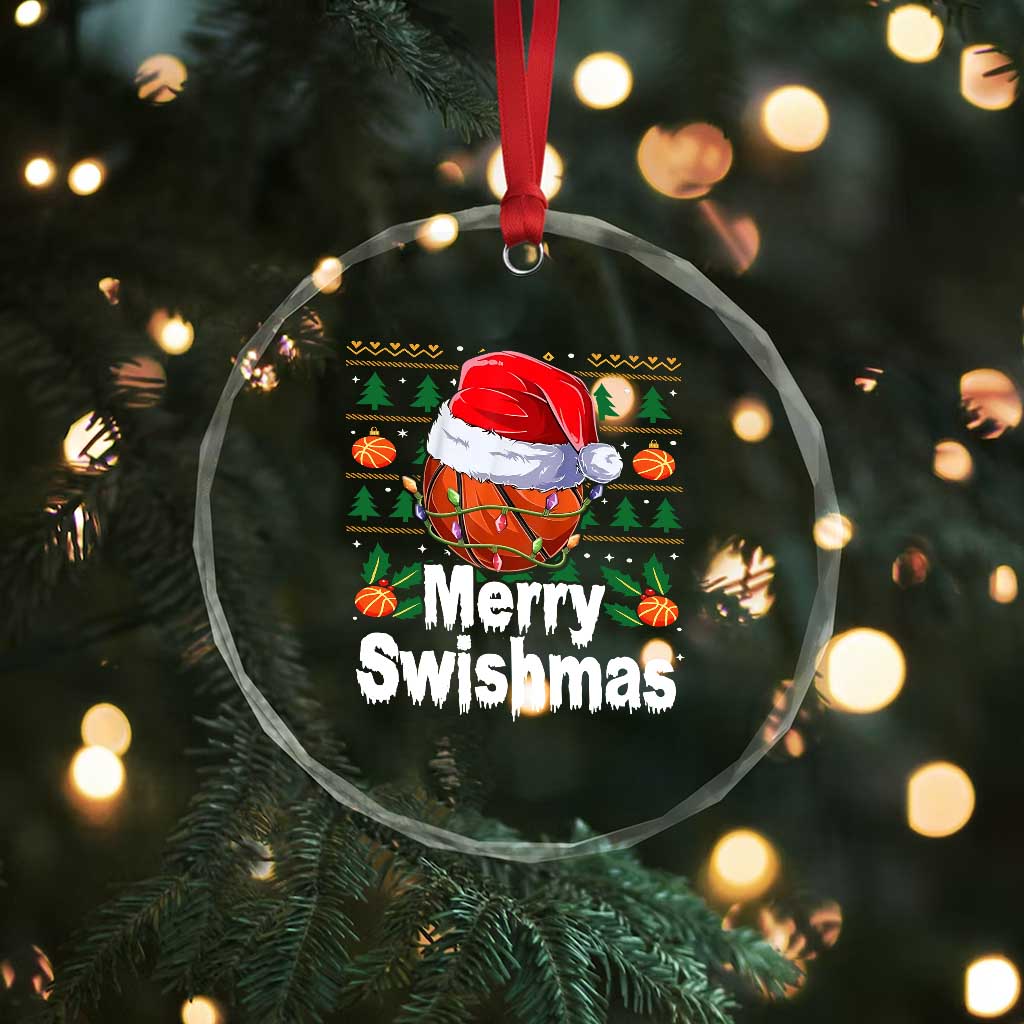Basketball Xmas Crystal Glass Ornament Funny Merry Swishmas Sports TS12