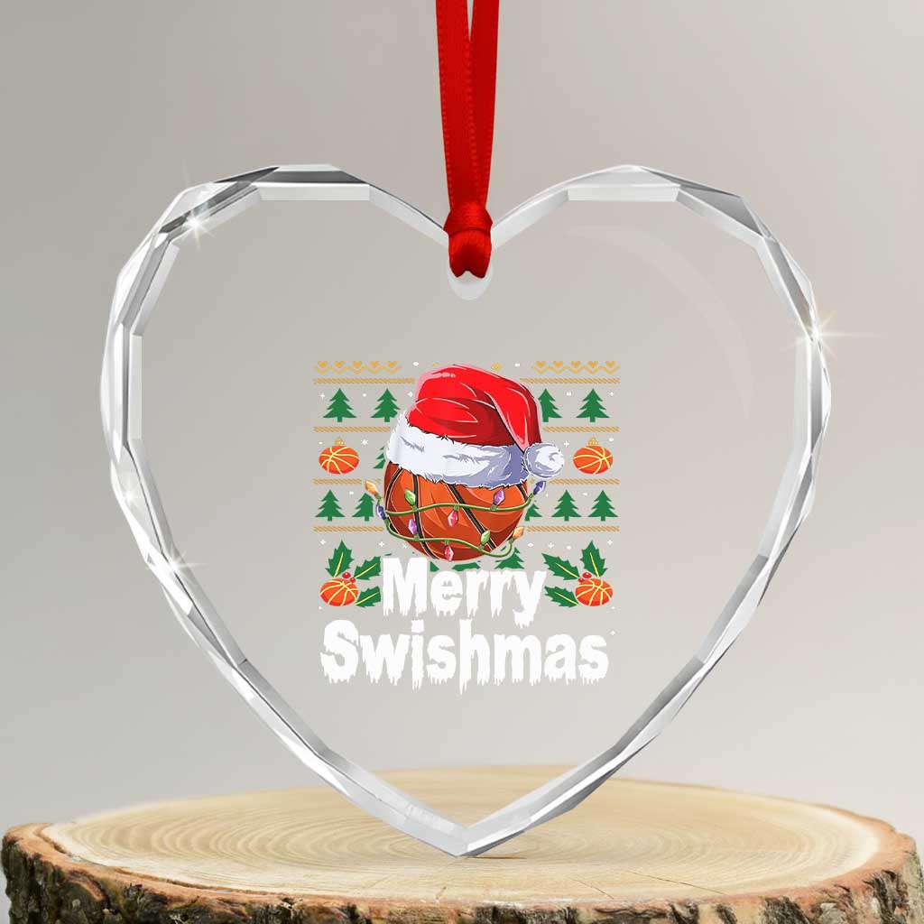 Basketball Xmas Heart Crystal Glass Ornament Funny Merry Swishmas Sports - Wonder Print Shop
