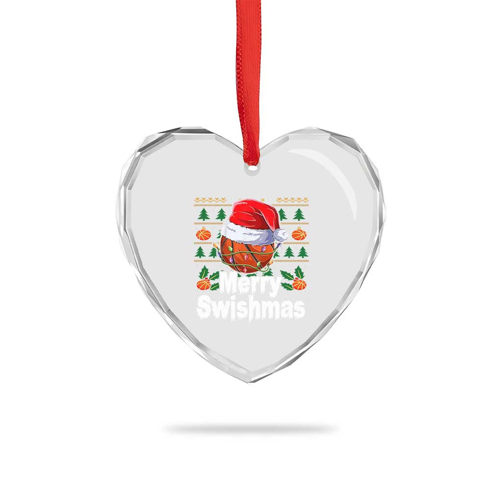 Basketball Xmas Heart Crystal Glass Ornament Funny Merry Swishmas Sports - Wonder Print Shop