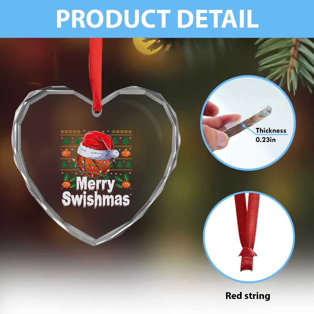 Basketball Xmas Heart Crystal Glass Ornament Funny Merry Swishmas Sports - Wonder Print Shop