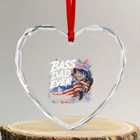 Bass Dad Ever Fishing Heart Crystal Glass Ornament Patriotic Dad Birthday 4th Of July Gifts