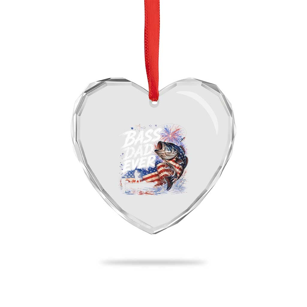 Bass Dad Ever Fishing Heart Crystal Glass Ornament Patriotic Dad Birthday 4th Of July Gifts
