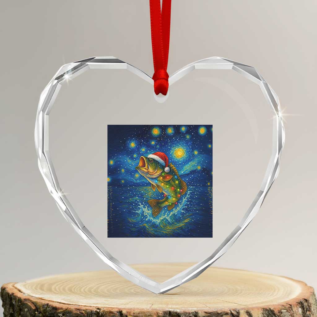 Bass Fish Christmas Heart Crystal Glass Ornament Starry Night Fishing Van Gogh - Wonder Print Shop