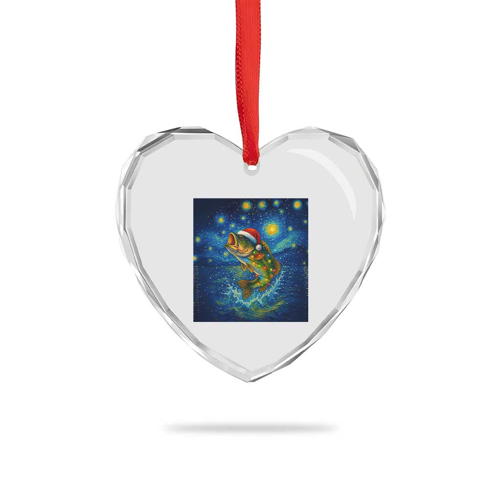 Bass Fish Christmas Heart Crystal Glass Ornament Starry Night Fishing Van Gogh - Wonder Print Shop