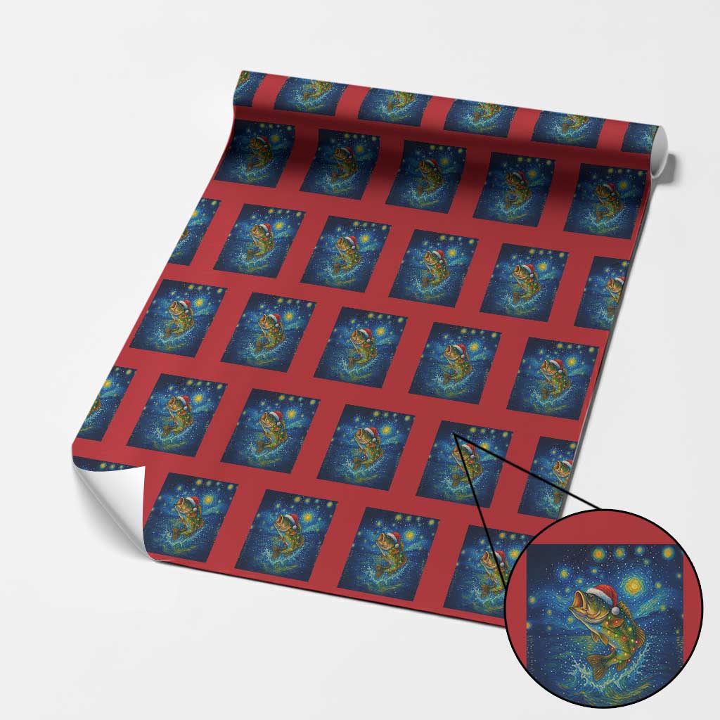Bass Fish Xmas Wrapping Paper Roll Starry Night Fishing Van Gogh - Wonder Print Shop