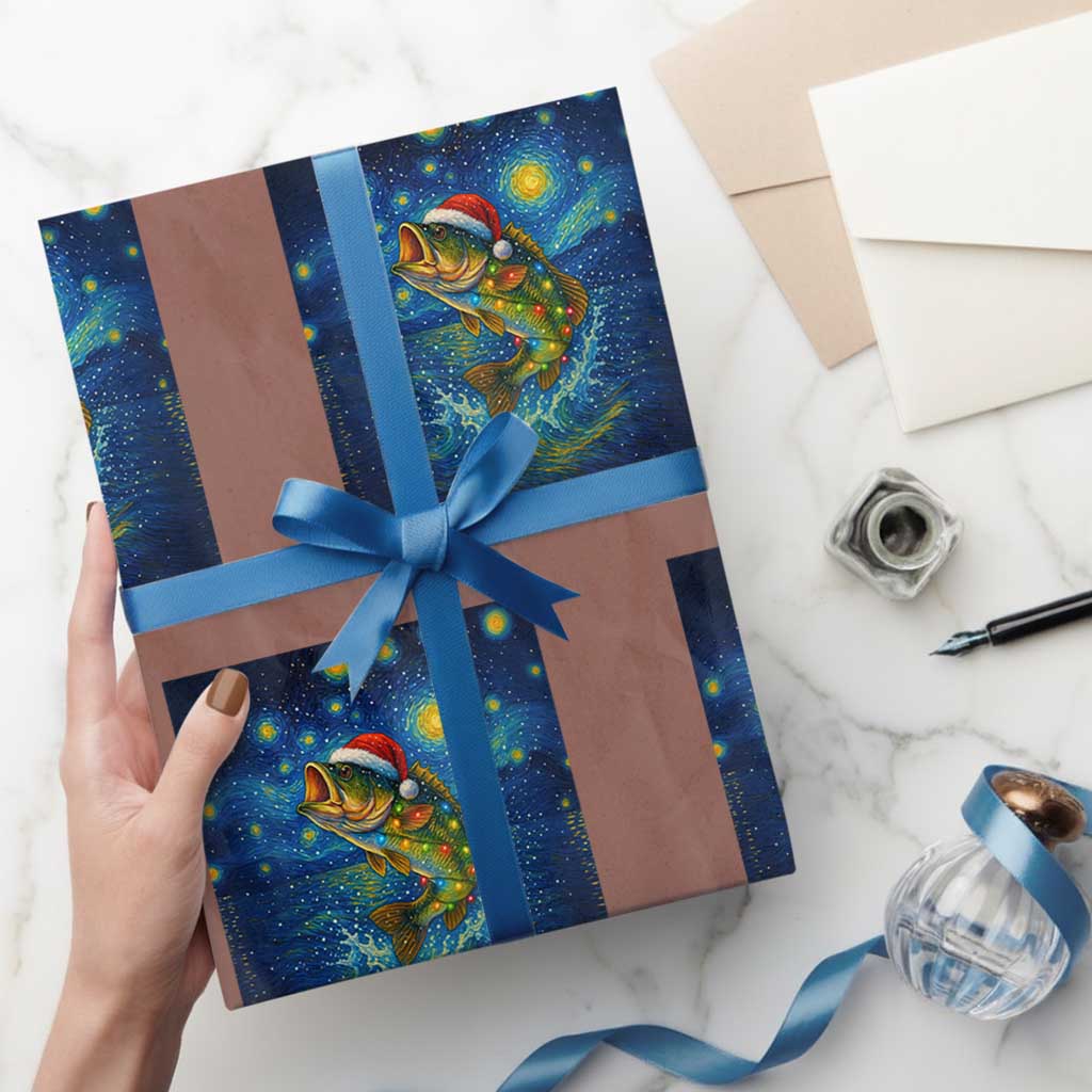 Bass Fish Xmas Wrapping Paper Roll Starry Night Fishing Van Gogh - Wonder Print Shop
