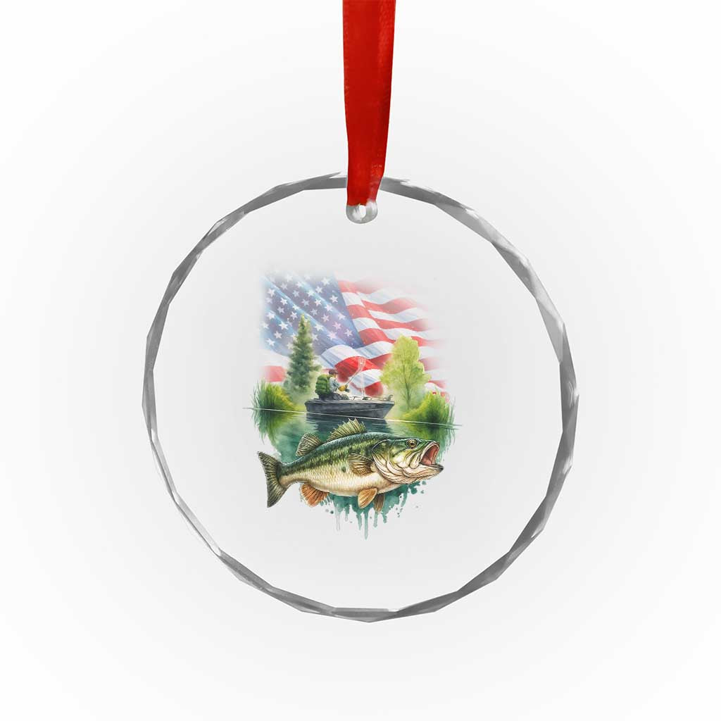 Bass Fishing Patriotic American Flag Crystal Glass Ornament - Wonder Print Shop