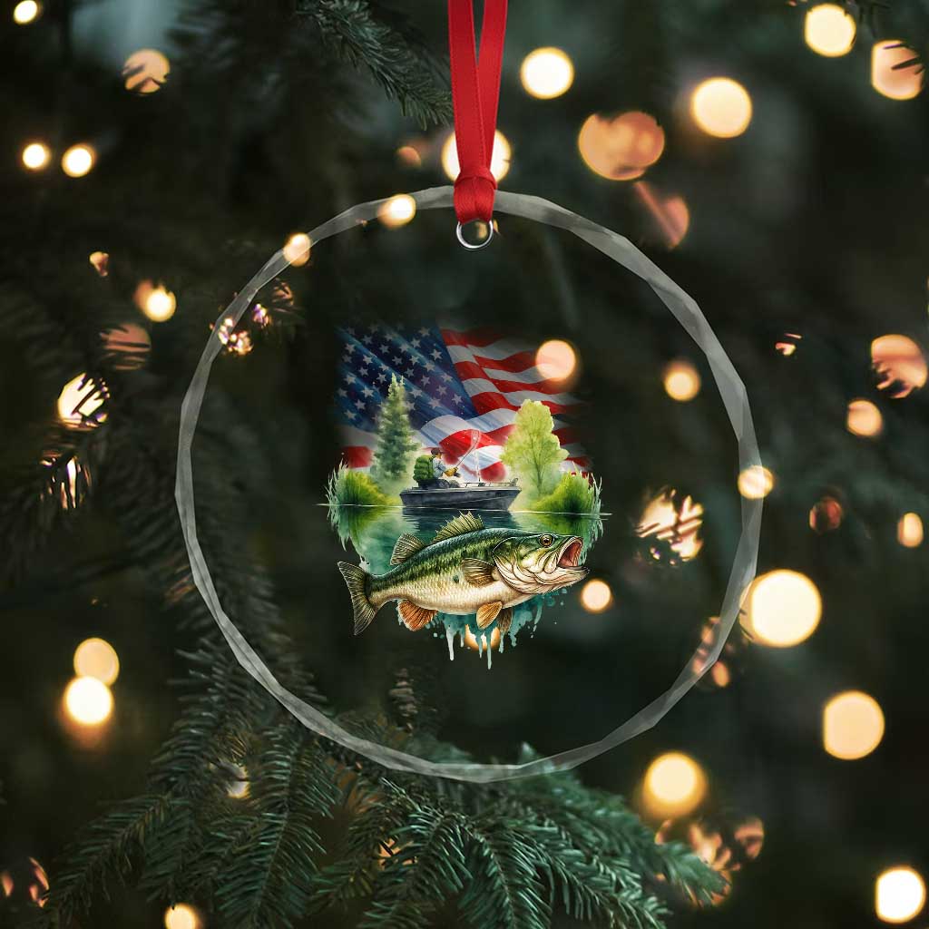 Bass Fishing Patriotic American Flag Crystal Glass Ornament - Wonder Print Shop
