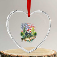 Bass Fishing Patriotic American Flag Heart Crystal Glass Ornament - Wonder Print Shop