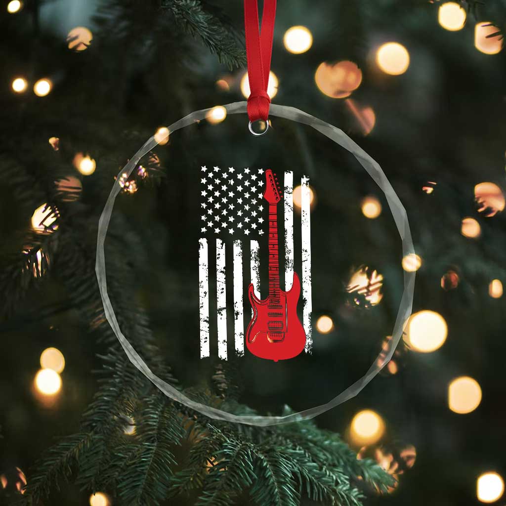 Bass Guitar Player Crystal Glass Ornament USA American Flag Musician Guitarist - Wonder Print Shop